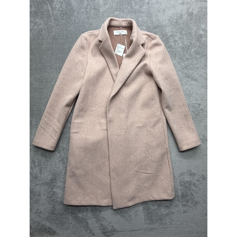 Love Tree Coat Womens M Pink Overcoat Collared‎ Single-Breasted Mid-Length